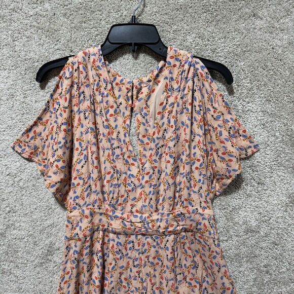 Free People Romper Women's 6 Peach Printed Short One Piece Split Sleeve Playsuit - Picture 3 of 14